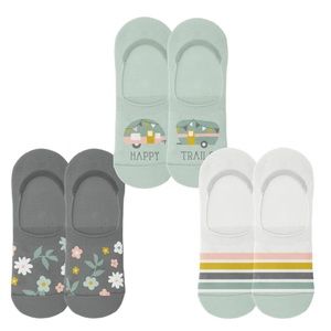 “HAPPY TRAILS” set of 3 no-show socks/3 designs-cotton rich-NWT-2 available
